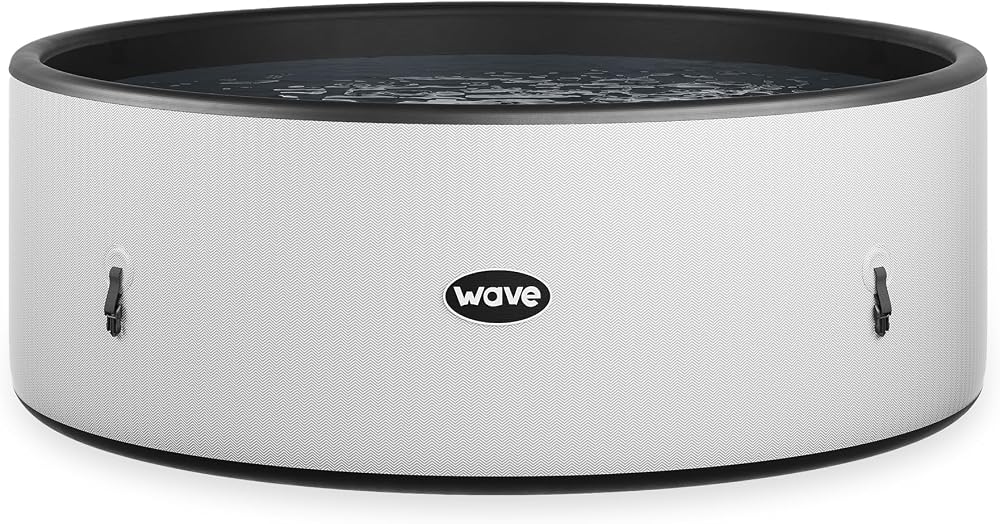 Wave Ontario Drop-Stitch — Six-person spa built with rigid drop-stitch walls — the same technology as premium paddleboards — in a smart herringbone finish.